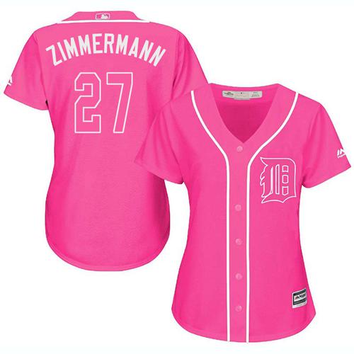 Tigers #27 Jordan Zimmermann Pink Fashion Women's Stitched MLB Jersey